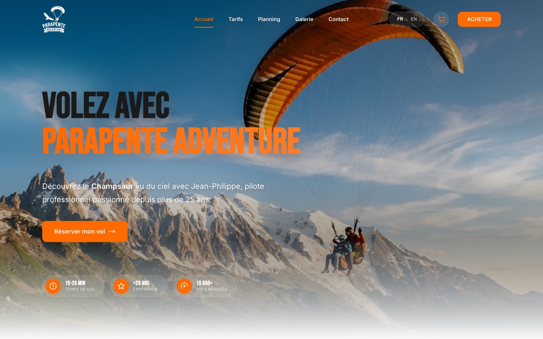 Page d’accueil du site JP Parapente 05