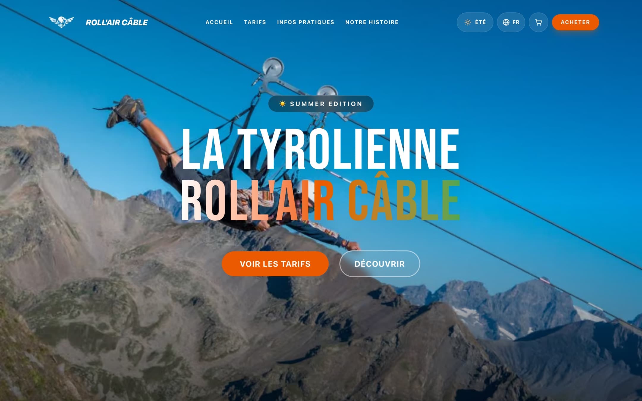 Page d’accueil du site Roll'Air Câble