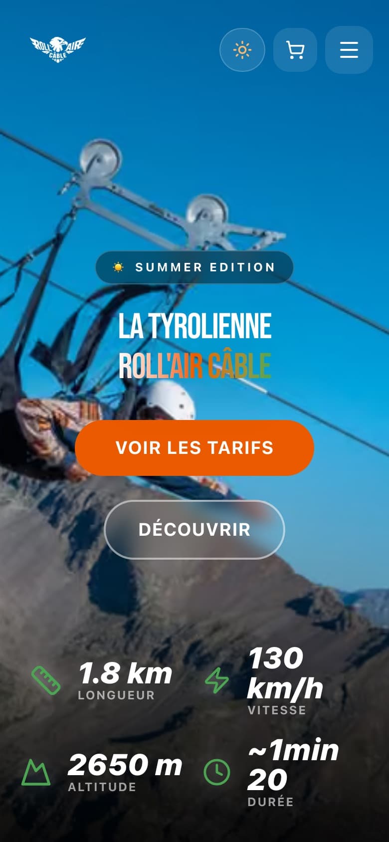 Le site Roll'Air Câble sur mobile