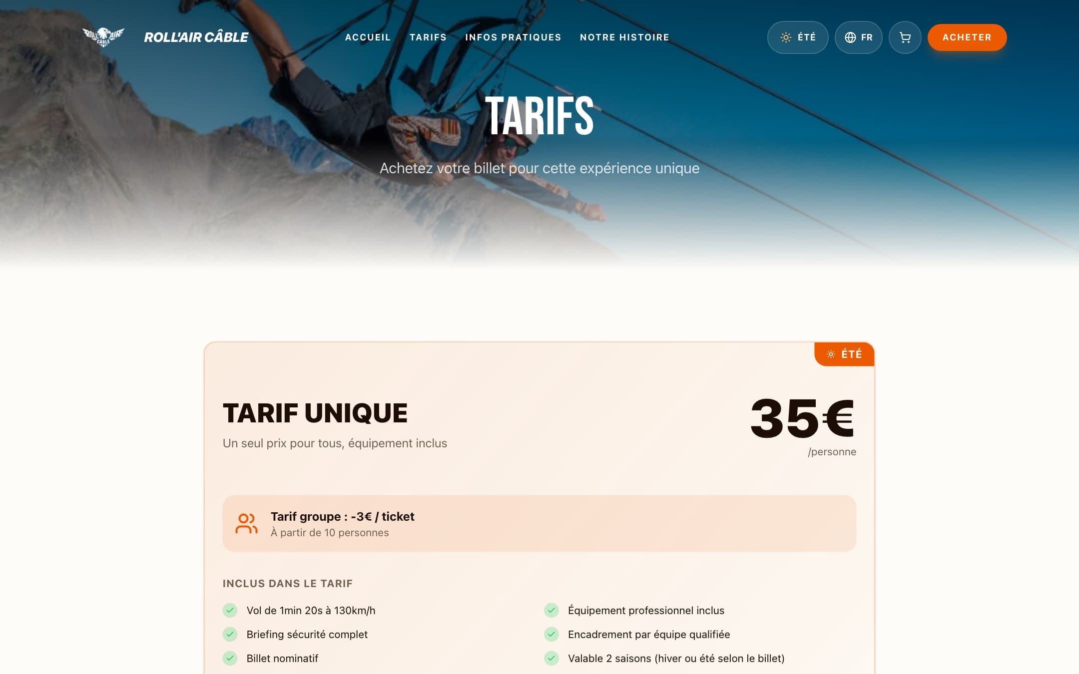 La billetterie : un tarif clair, le billet acheté avant de monter.
